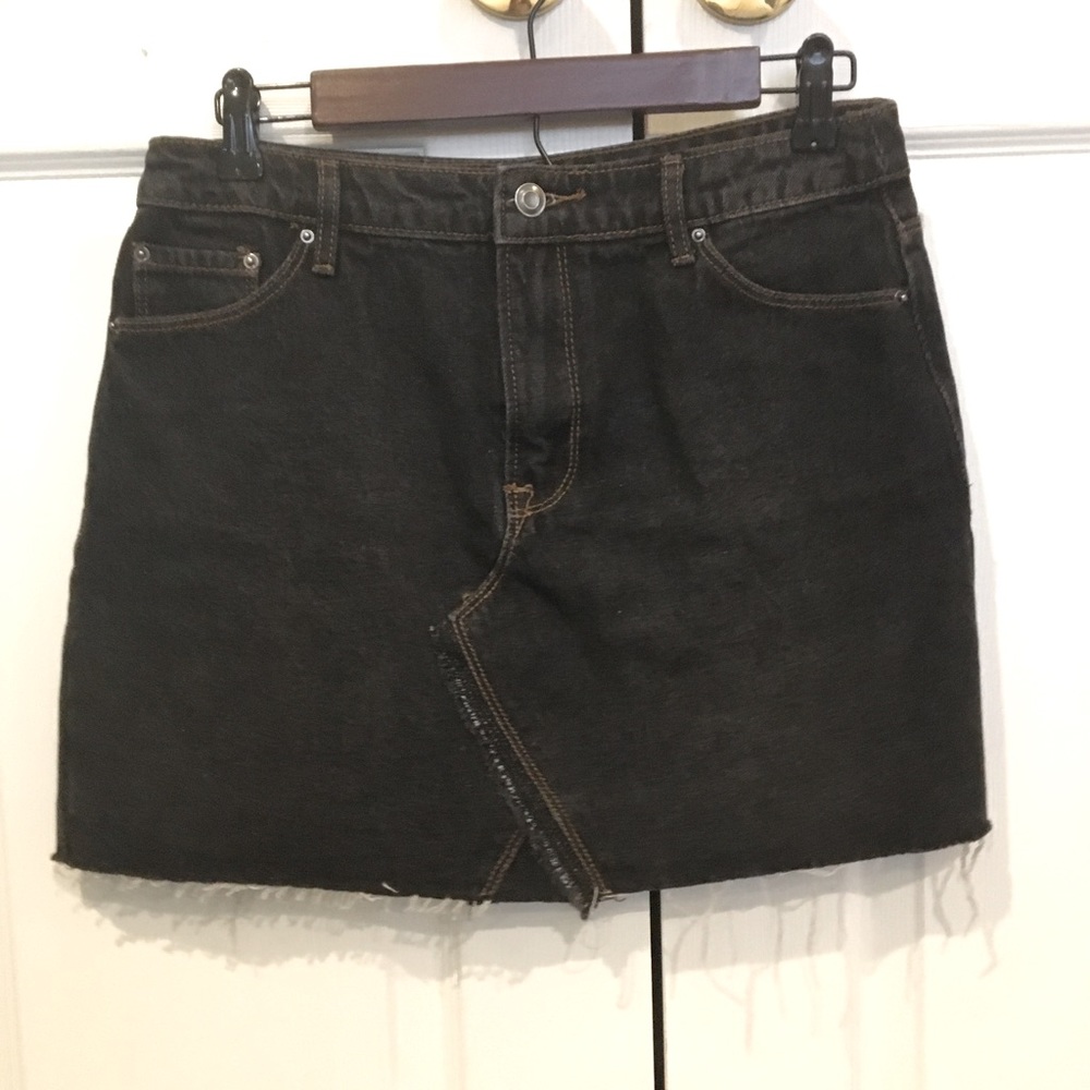 Black denim mini skirt